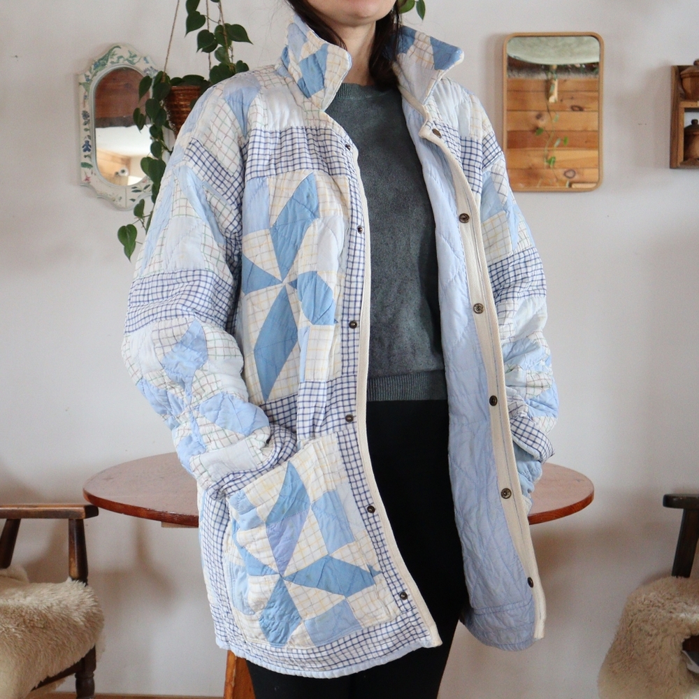 Upcycled vintage quilt chore coat handmade patchwork barn jacket - Picture 6 of 14